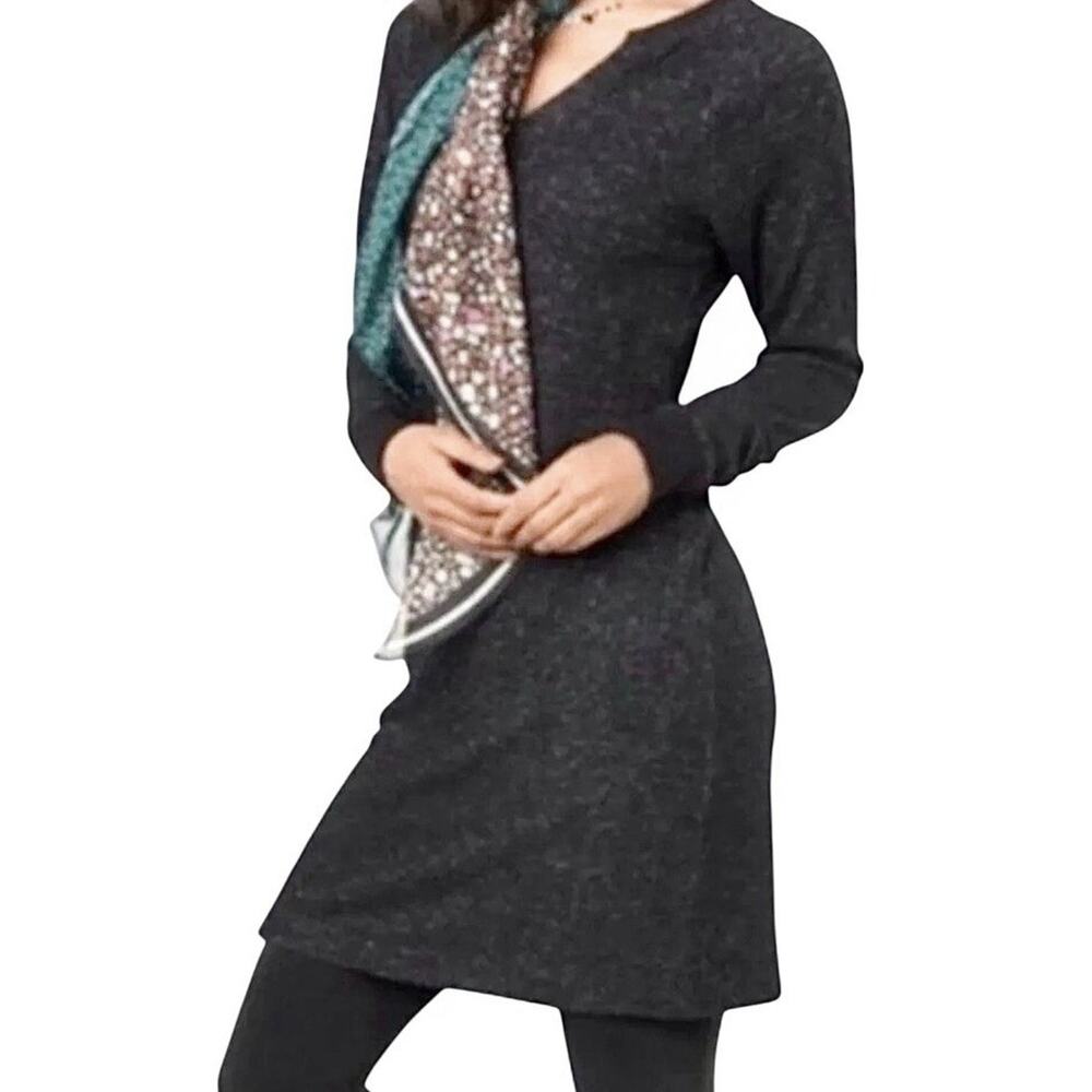 CAbi Sweater Dress XS Black Marled Boho Long Sleeve Knit Sweatshirt Sheath